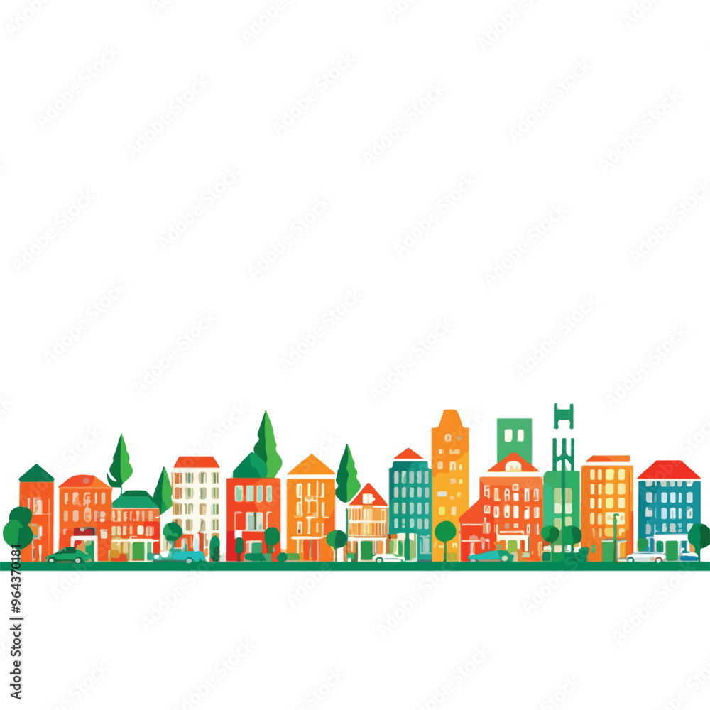 cityscape, houses and greenery, vector icon, in a row
cityscape, houses and greenery, vector icon, in a row