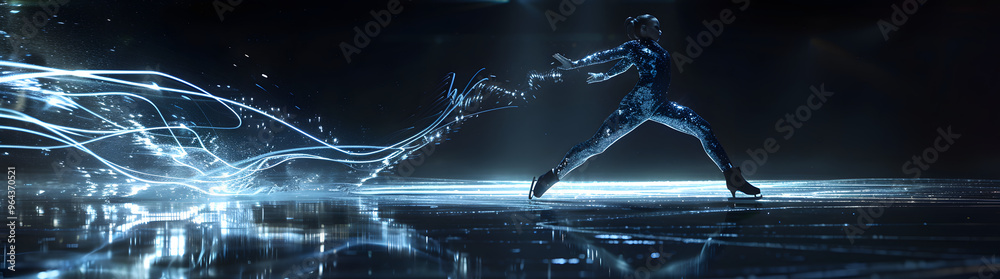 Obraz premium Figure skater in sequined costume executes a perfect jump