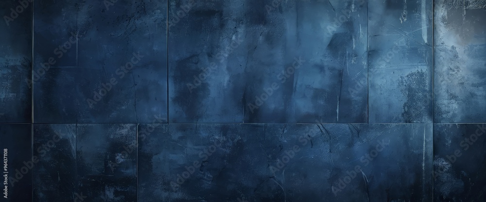 Fototapeta premium a dark blue, textured wall with a grid-like pattern of vertical lines.