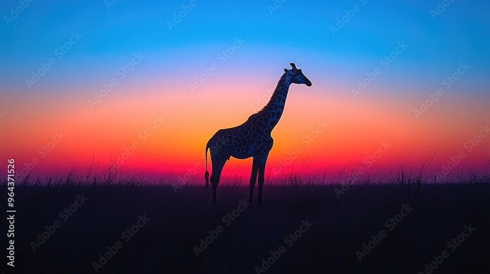 A Minimalist Giraffe Silhouette Against a Soft Gradient Sky Ideal for Artistic and Nature-Themed Designs A Minimalist Giraffe Silhouette Against a Soft Gradient Sky Ideal for Artistic and Nature-Themed Designs