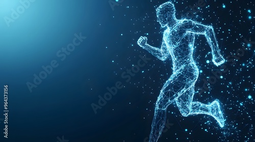 Futuristic Abstract Runner Silhouette with Glowing Lines and Dots