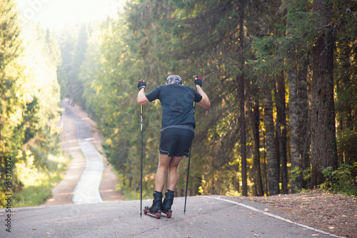 cross-country skiing with roller ski photo