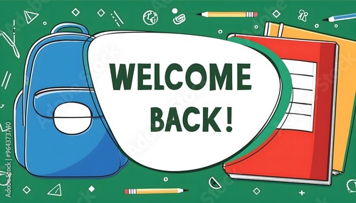 The image features a blue welcome mat with a white speech bubble that reads 