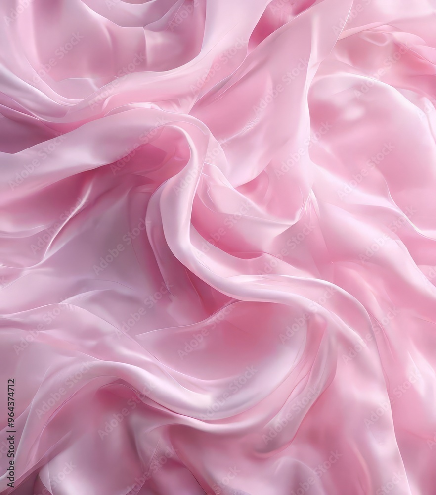 Obraz premium a close-up view of a soft, flowing pink fabric, with the fabric appearing to be made of satin or silk and exhibiting a smooth, shiny texture.