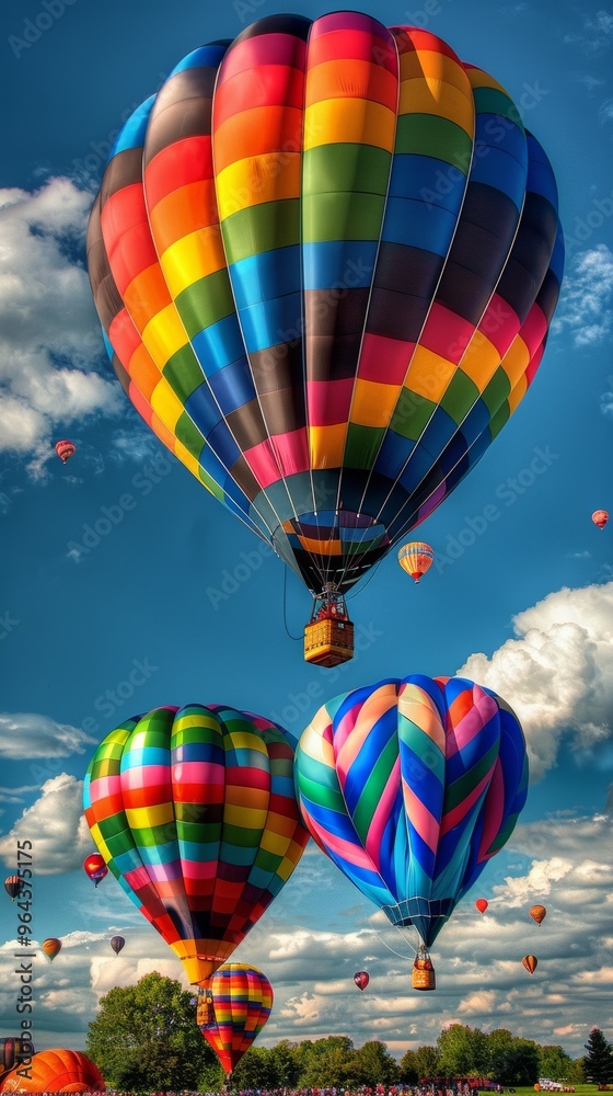 Fototapeta premium Colorful hot air balloons, clear skies, HDR spectacle