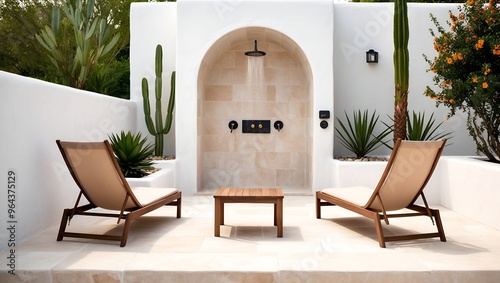 Mediterranean-style outdoor space with a minimalistic design
