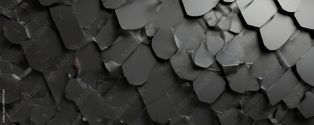 Obraz premium a close-up view of a dark, textured surface composed of numerous small, irregularly shaped black and gray objects arranged in a repeating pattern.