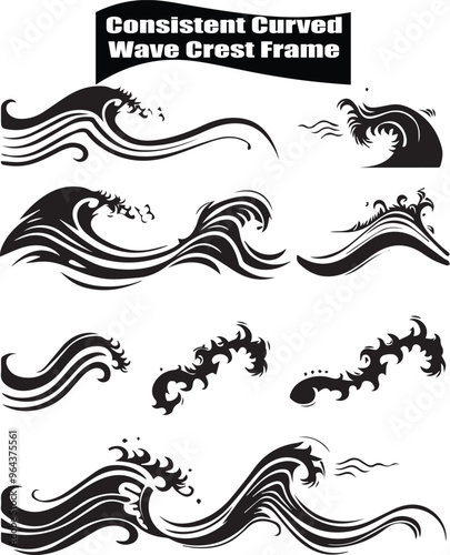 Consistent Curved Double Helix Frame Dark Silhouette Shapes Vector Set