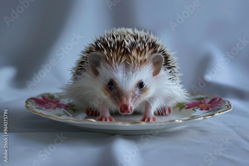 African pygmy hedgehog posing for a portrait plate photo