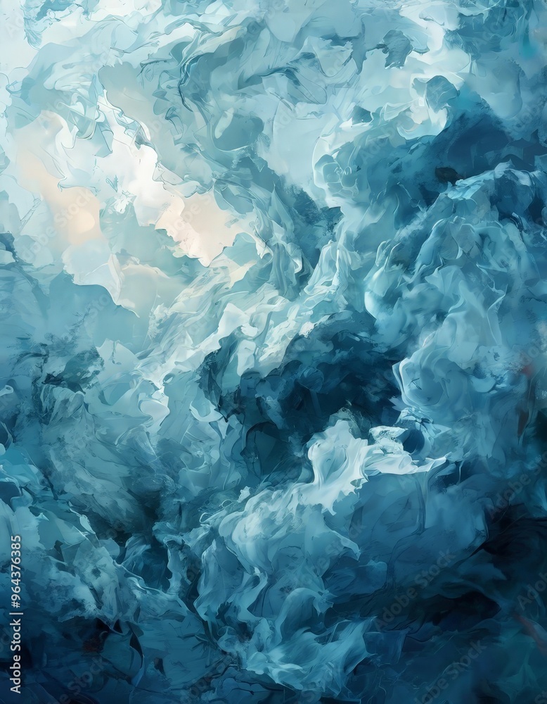 an abstract painting featuring a swirling pattern of blue and white hues, creating a sense of movement and depth. an abstract painting featuring a swirling pattern of blue and white hues, creating a sense of movement and depth.