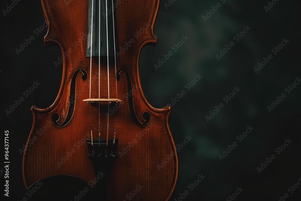 Close up of violin against dark backdrop Close up of violin against dark backdrop