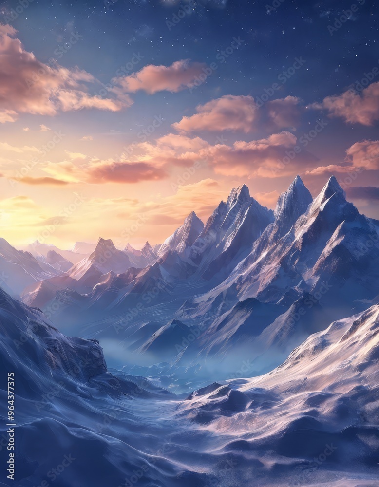 Majestic Snow-Capped Mountains at Sunset Majestic Snow-Capped Mountains at Sunset