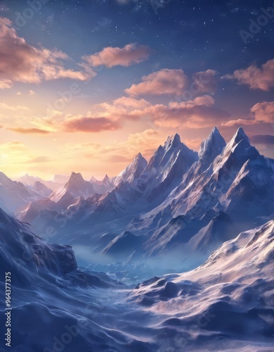 Majestic Snow-Capped Mountains at Sunset