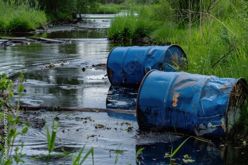 Disposing of blue oil drums pollutes water as waste ends up in rivers photo