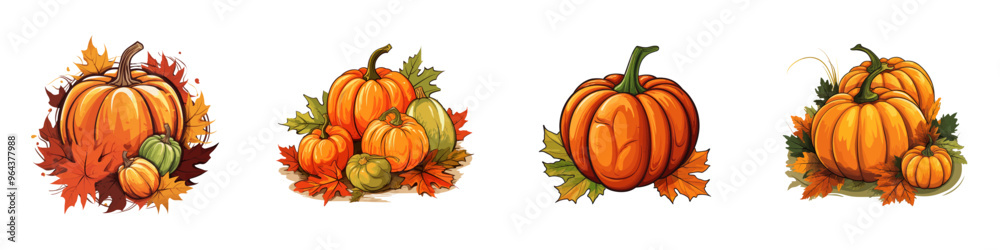 Pumpkin with autumn leaves isolated on a white background. Pumpkin with autumn leaves isolated on a white background.