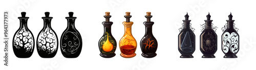 Halloween potion bottles set. Vector illustration.
