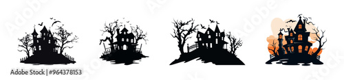 Haunted house icon set. Vector illustration.