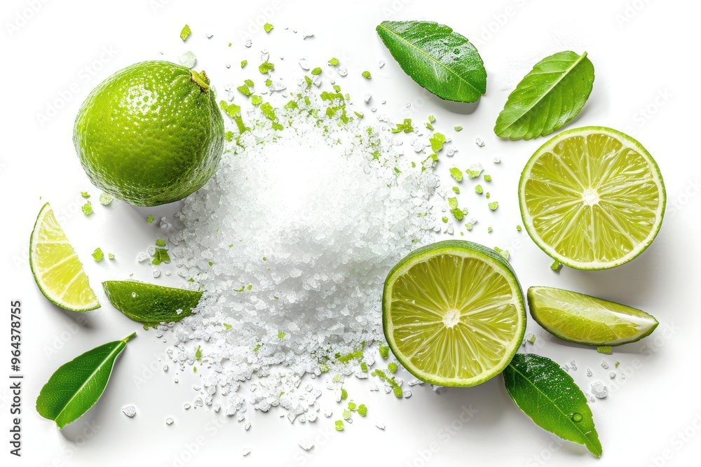 Lime salt white background Margarita ingredients Lime salt white background Margarita ingredients