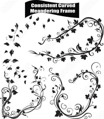 Consistent Curved Meandering Frame Modern Black Silhouette Design Elements