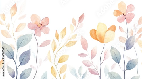 A soft watercolor illustration featuring delicate flowers and leaves, perfect for adding a touch of serenity to any project.