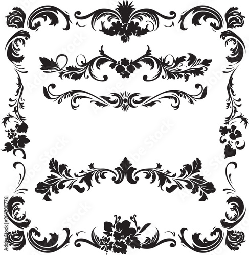 Curves Meandering Frame Abstract Silhouette Vector Graphics Pack