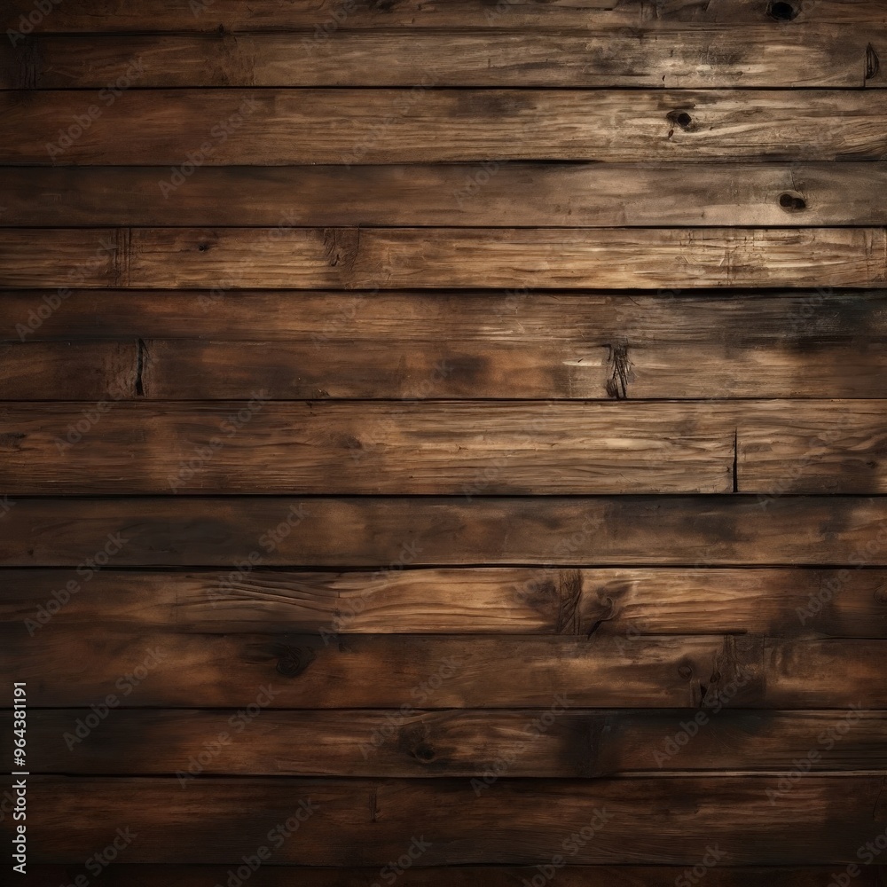 Fototapeta premium a close-up view of a wooden surface with a textured, weathered appearance. The wooden planks are arranged in a horizontal pattern, creating a sense of depth and dimension. The