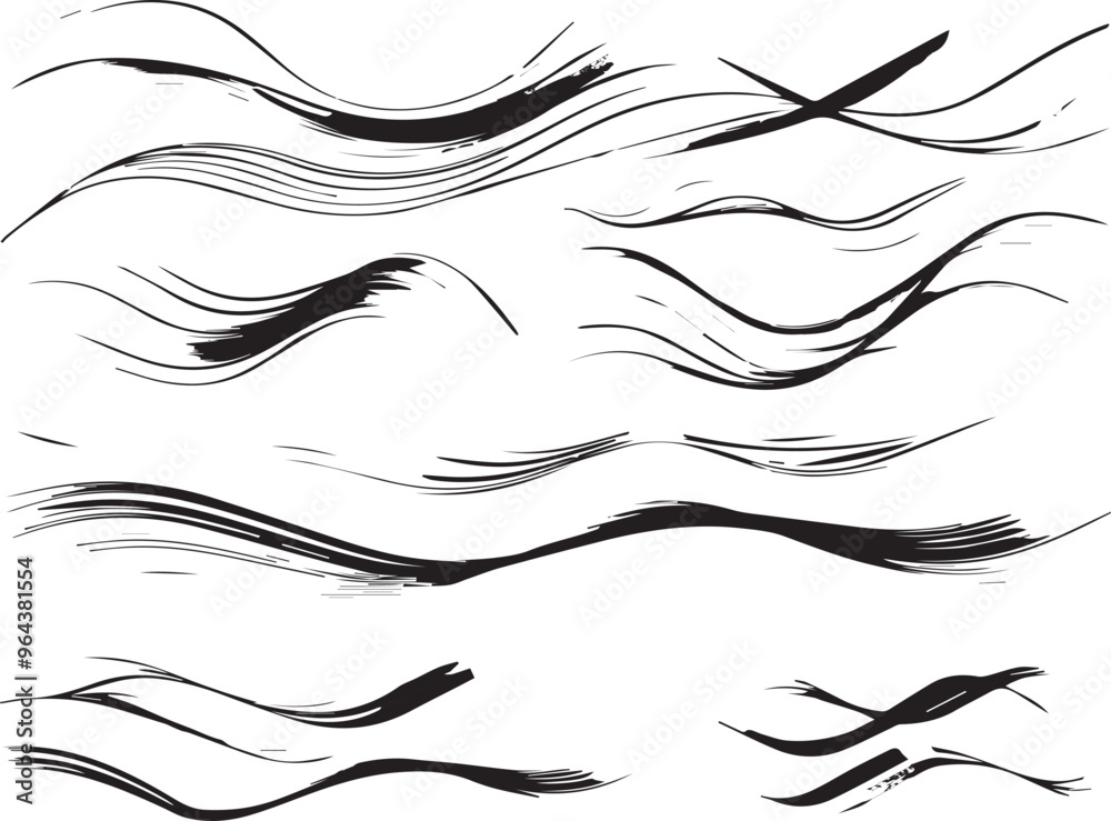 Fototapeta premium Wavy Brush Minimalist Black Silhouette Vector Collection