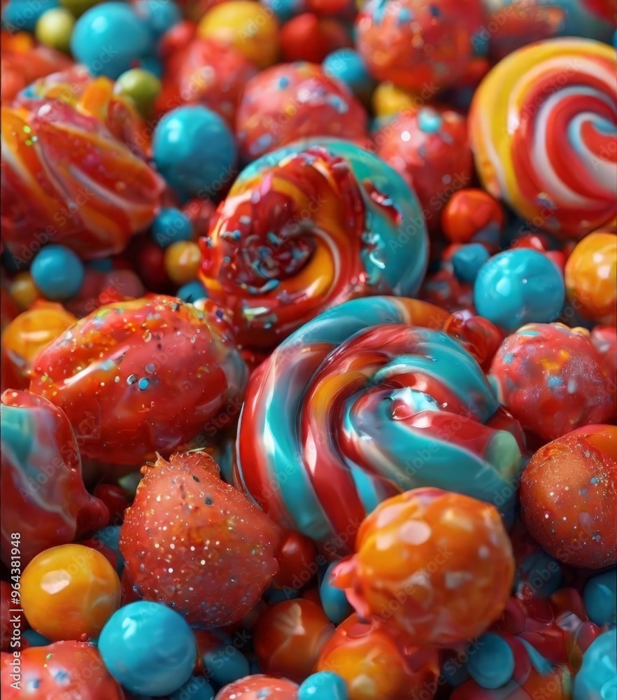 A close-up of a vibrant assortment of colorful candies, including lollipops, gummy bears, and other sweets, with a focus on the swirls and patterns of the candy. A close-up of a vibrant assortment of colorful candies, including lollipops, gummy bears, and other sweets, with a focus on the swirls and patterns of the candy.
