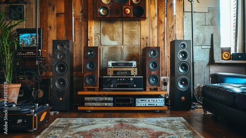 High-end home audio system setup, with speakers and amplifier