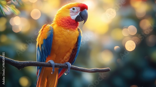 Vibrant Stylized Parrot Perched on a Branch Perfect for Nature-Themed Design Projects photo