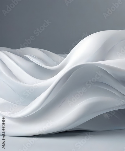 a white, flowing fabric with a wave-like pattern, set against a gray background.