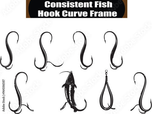 Consistent Fish Hook Curve Frame Artistic Silhouette Elements in Black
