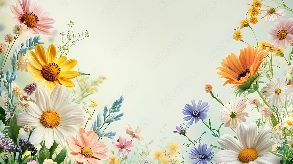 Colorful Wildflowers with a Green Background
