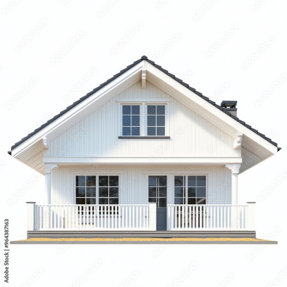 Photorealistic Scandinavian Bungalow House 3D Model - Isolated on White Background Photorealistic Scandinavian Bungalow House 3D Model - Isolated on White Background