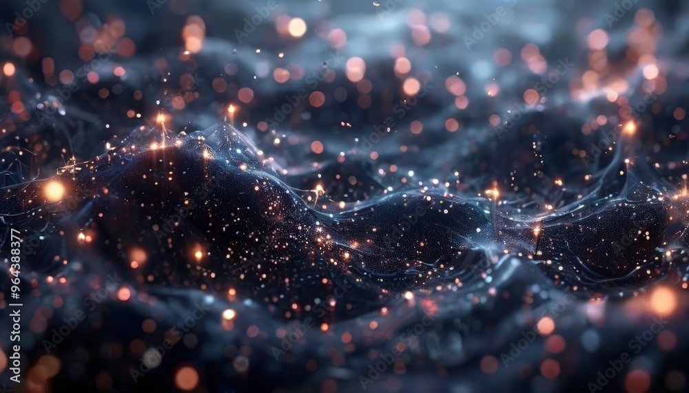 a digital art piece featuring a dark, textured surface with a multitude of small, glowing lights scattered throughout, creating a sense of depth and movement. a digital art piece featuring a dark, textured surface with a multitude of small, glowing lights scattered throughout, creating a sense of depth and movement.