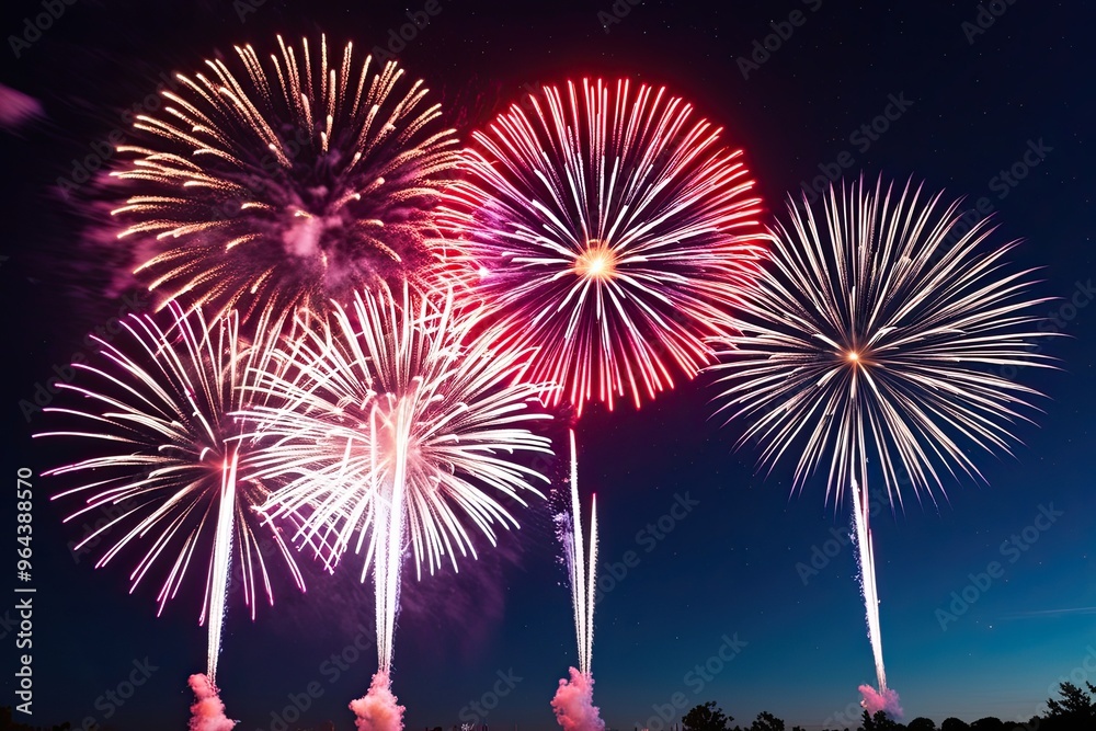 Vibrant Fireworks Lighting Up a Starry Night Sky Vibrant Fireworks Lighting Up a Starry Night Sky