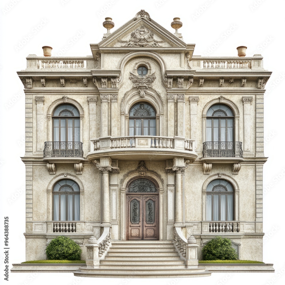 Baroque Revival Mansion: Photorealistic 3D Render on White Background Baroque Revival Mansion: Photorealistic 3D Render on White Background