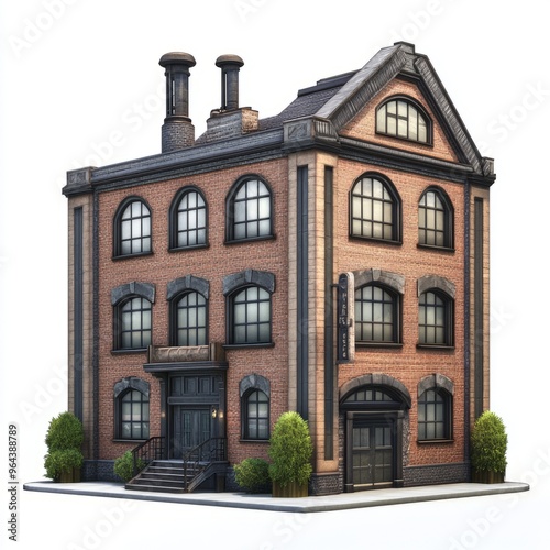 Industrial Loft Mansion: 3D Rendering on White Background