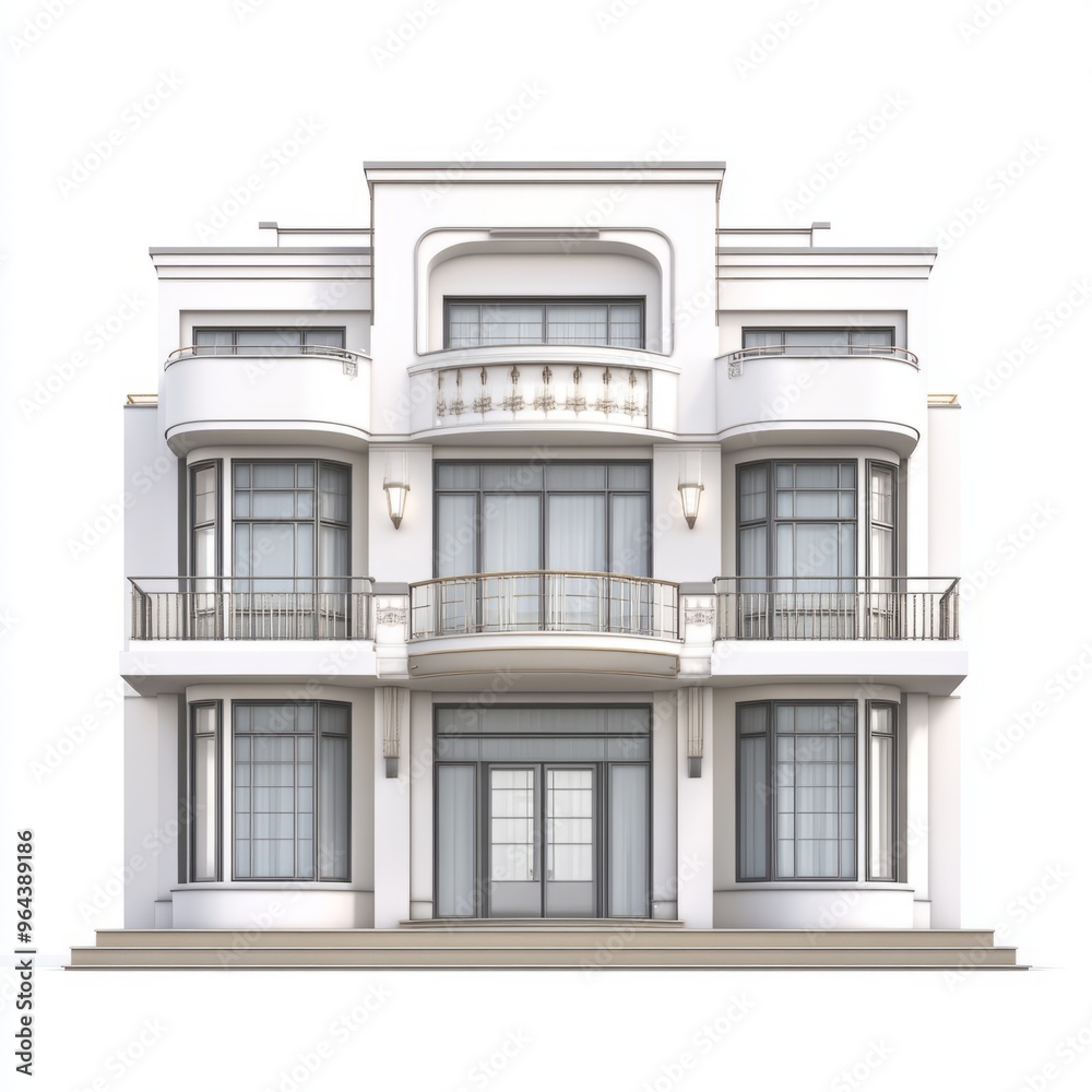 Fototapeta premium Art Deco Quadruplex House: Photorealistic 3D Render on White Background 2