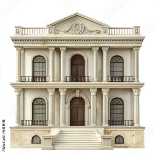 Photorealistic Neoclassical Mansion 3D Model - White Background