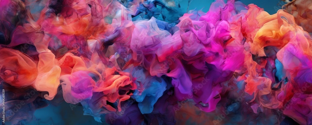 Obraz premium a vibrant abstract composition featuring a swirling pattern of pink, orange, and purple hues, creating a dynamic and visually effect.