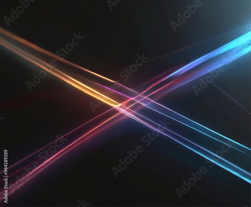 vibrant abstract composition of intersecting lines in various colors, including orange, pink, blue, and purple, against a dark background.