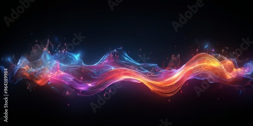 a wave-like pattern of vibrant colors, including red, orange, and blue, with small sparks or particles scattered throughout, creating a dynamic and energetic visual effect.