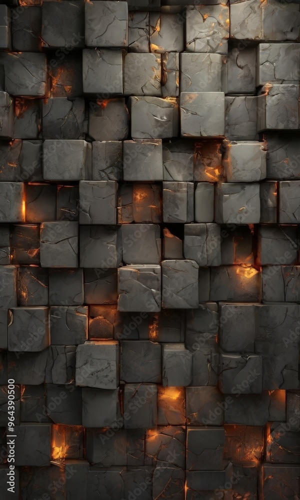 a a dark, textured wall composed of numerous gray cubes, each with a small opening or crack, creating a sense of depth and texture. The cubes are arranged in a grid-like pattern, a a dark, textured wall composed of numerous gray cubes, each with a small opening or crack, creating a sense of depth and texture. The cubes are arranged in a grid-like pattern,