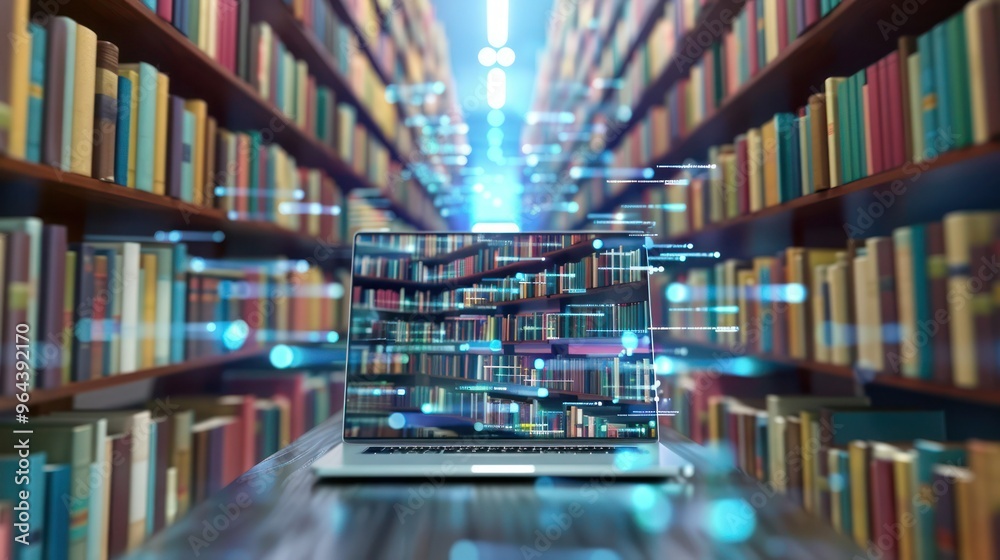 Computer digital library holds vast collection of books showcasing endless online learning. Concept E-Library, Online Learning, Digital Books, Education Resources, Knowledge Repository Computer digital library holds vast collection of books showcasing endless online learning. Concept E-Library, Online Learning, Digital Books, Education Resources, Knowledge Repository
