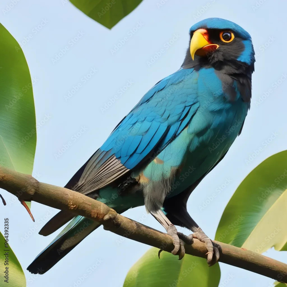 Obraz premium Majestic Bird Perched on Mossy Branch with Background Blur in Golden Light