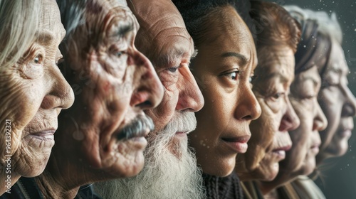 Global Aging Issues Demographic Changes and Aging Populations of Various Races. Concept Aging Populations, Demographic Changes, Global Issues, Racial Diversity  photo