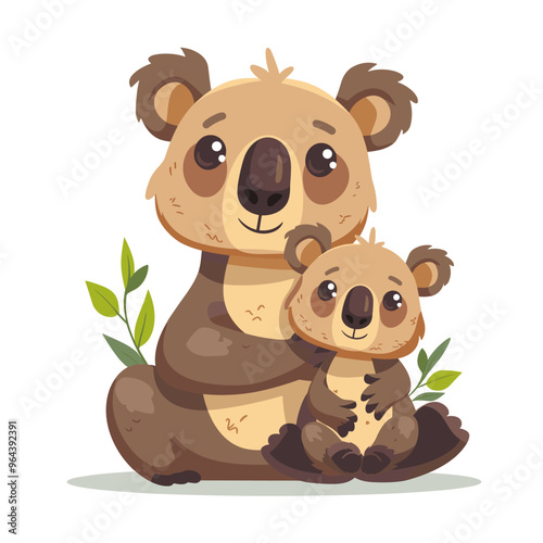 Cute cartoon koala family. Mother and baby. Vector illustration