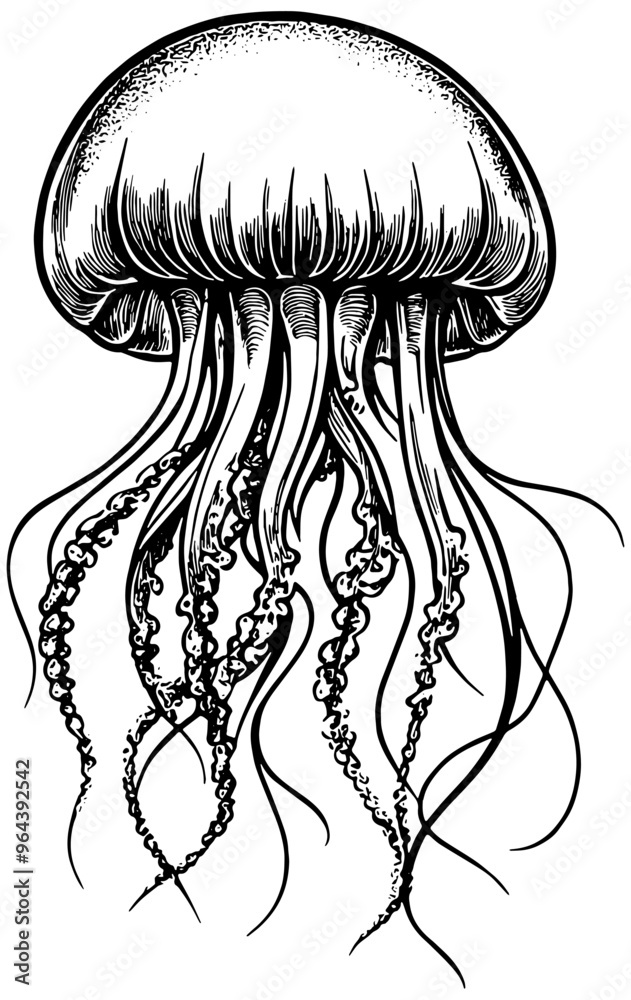 Fototapeta premium Illustration of a jellyfish in black, isolated 