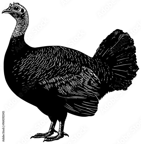 Illustration of a turkey, in black, isolated 